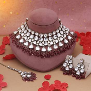 Maroon color kundan necklace set 1