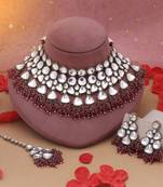 Maroon color kundan necklace set