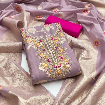 Lavender cotton silk woven design unstitched dress material 2