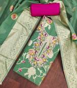 Sea green cotton silk woven design unstitched dress material