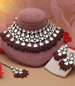 Magenta color kundan necklace set
