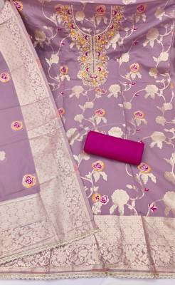 Lavender cotton silk woven design unstitched dress material 3