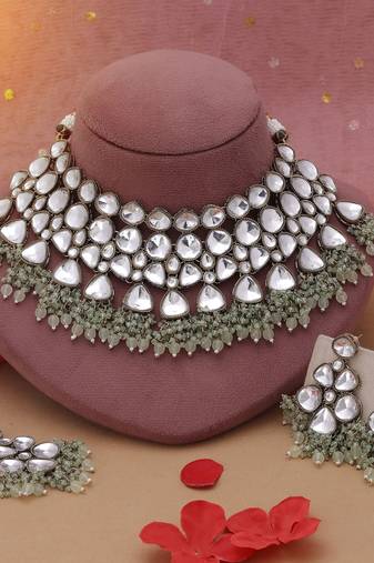 Pista green color kundan necklace set