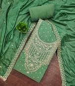 Green modal chanderi embroidered unstitched dress material