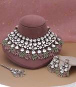 Pink & pista green color kundan necklace set