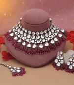 Rani color kundan necklace set