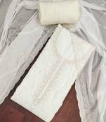 Off white cotton silk embroidered unstitched dress material