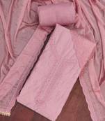 Pink cotton silk embroidered unstitched dress material