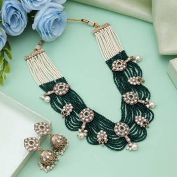 Green color kundan necklace set 1