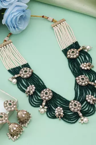 Green color kundan necklace set