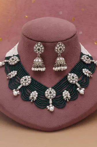 Green color kundan necklace set