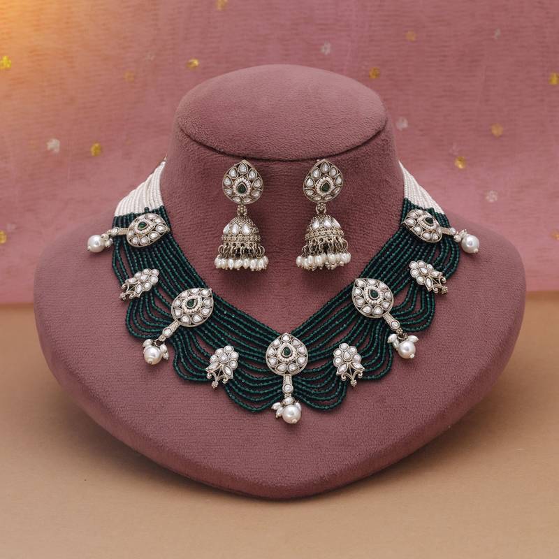 Green color kundan necklace set