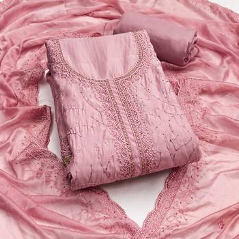 Pink cotton silk embroidered unstitched dress material 2
