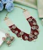 Maroon color kundan necklace set