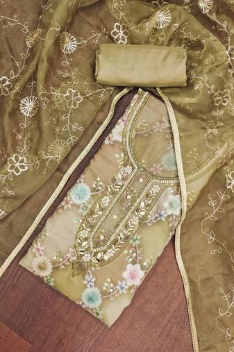 Pista organza printed unstitched dress material