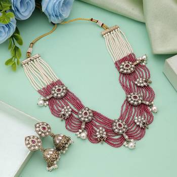 Magenta color kundan necklace set 1