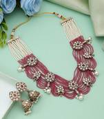 Magenta color kundan necklace set