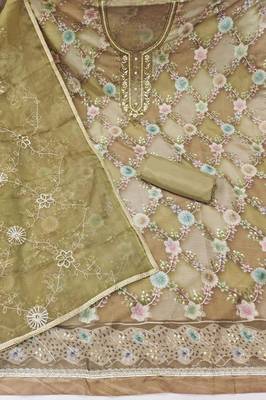 Pista organza printed unstitched dress material 3