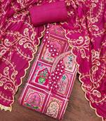 Magenta viscose embellished unstitched dress material