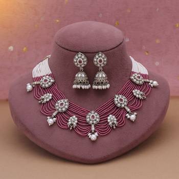 Magenta color kundan necklace set 2