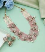 Pink color kundan necklace set
