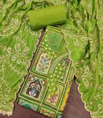 Parrot green viscose embellished unstitched dress material