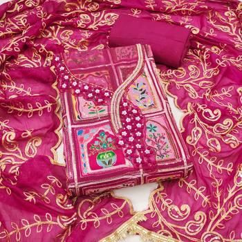 Magenta viscose embellished unstitched dress material 2