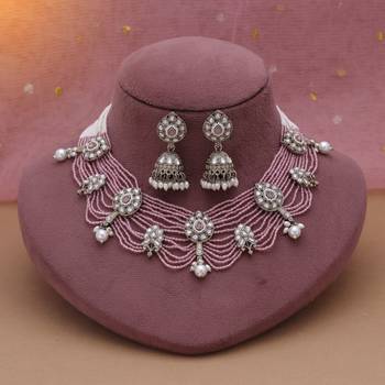 Pink color kundan necklace set 2
