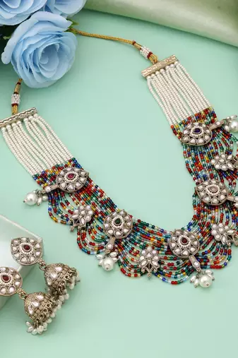 Multi color kundan necklace set
