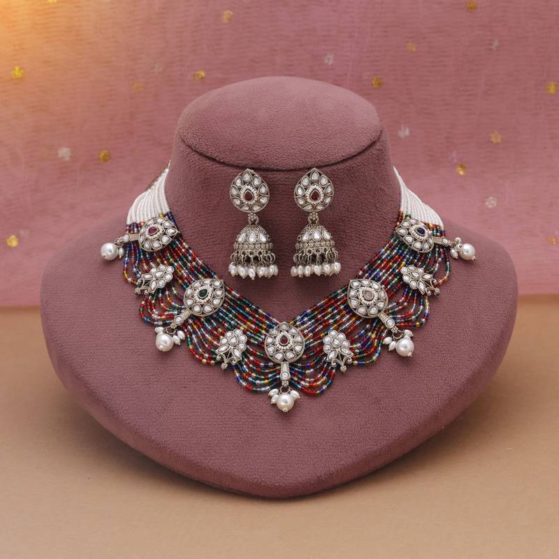 Multi color kundan necklace set