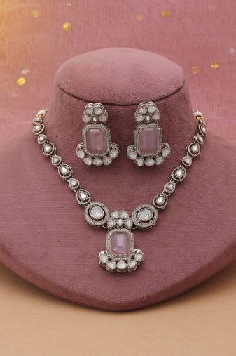 Pink color kundan necklace set