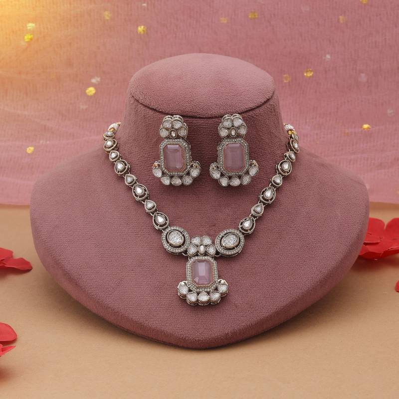 Pink color kundan necklace set
