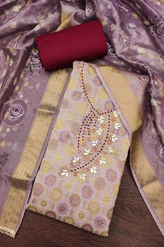 Lavender premium jacquard embellished unstitched dress material