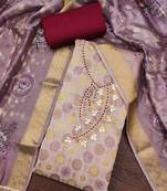 Lavender premium jacquard embellished unstitched dress material