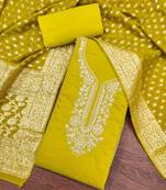 Lime roman cotton embroidered unstitched dress material