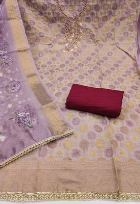 Lavender premium jacquard embellished unstitched dress material 3