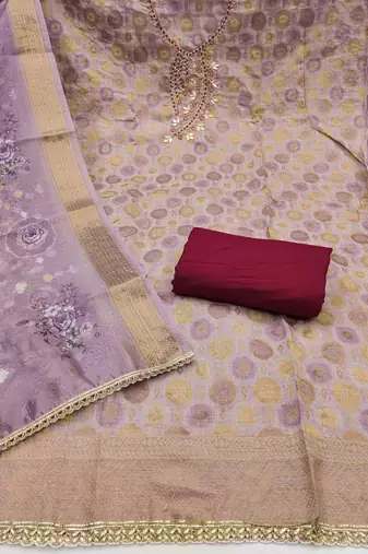 Lavender premium jacquard embellished unstitched dress material