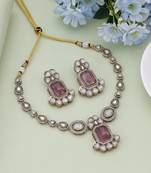 Magenta color kundan necklace set