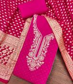 Magenta roman cotton embroidered unstitched dress material