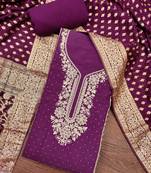 Wine roman cotton embroidered unstitched dress material