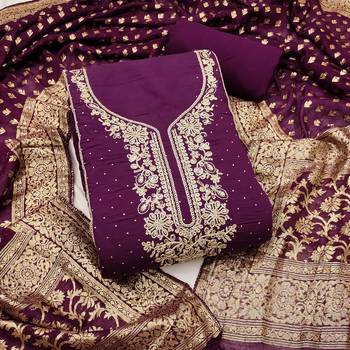Wine roman cotton embroidered unstitched dress material 2