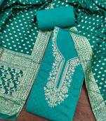 Turquoise roman cotton embroidered unstitched dress material