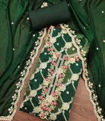 Dark green cotton silk woven unstitched dress material