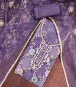 Lavender organza printed unstitched dress material