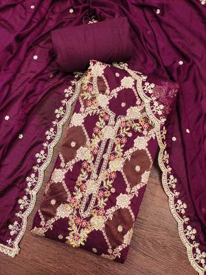 Wine cotton silk woven unstitched dress material 1