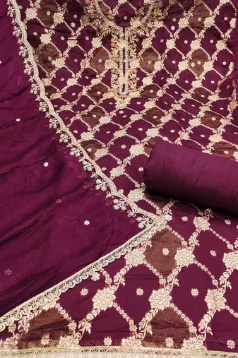 Wine cotton silk woven unstitched dress material