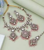 Pink color kundan necklace set