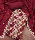 Maroon cotton silk woven unstitched dress material
