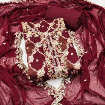 Maroon cotton silk woven unstitched dress material 2