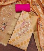 Peach premium jacquard embellished unstitched dress material